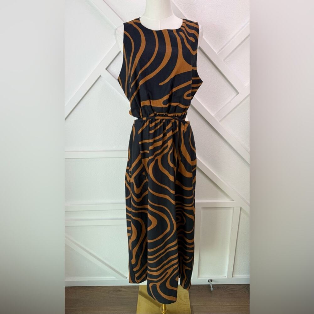 NWT Banana Republic Linen Blend Cut Out Midi Dress Black Brown Abstract
Size 12 - Picture 2 of 13